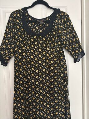 Black Floral Shift Dress with Yellow Accent